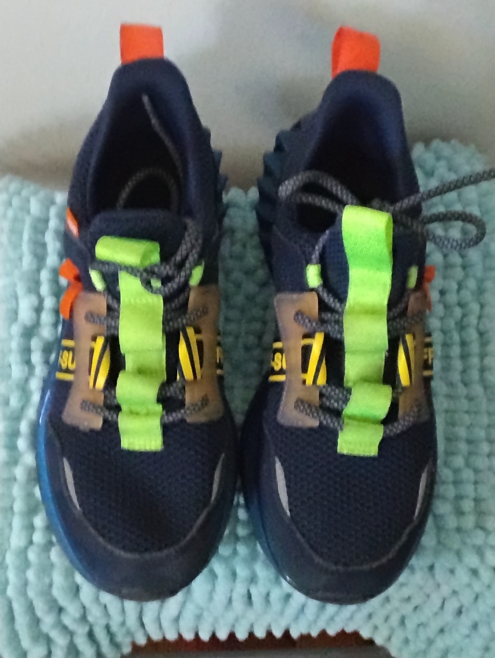 Kids Navy Mesh Sneakers with Bright Green Accents
